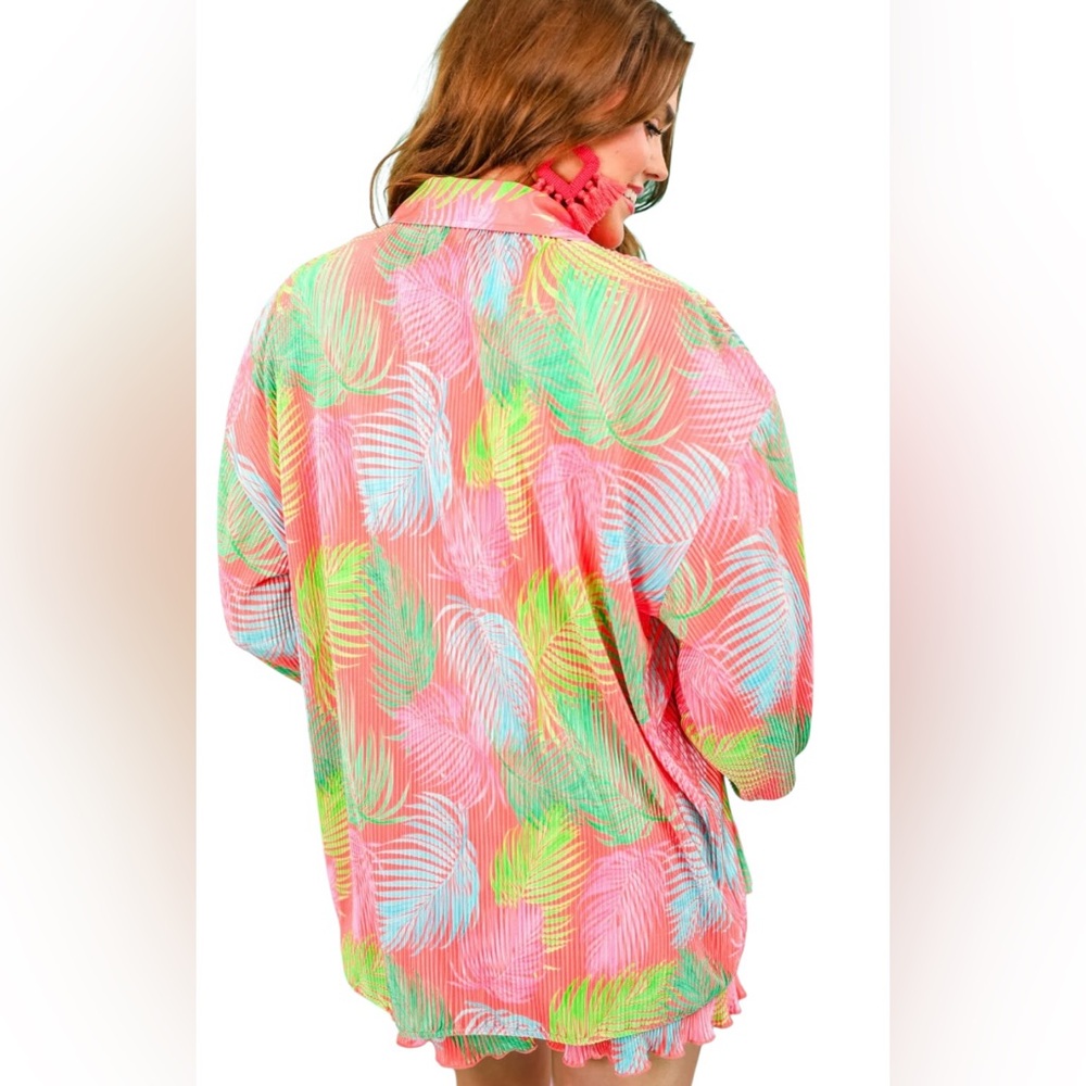 Jess Lea Malibu Sunset pleated short and top coord resort wear vibrant neons. LG - Picture 12 of 16